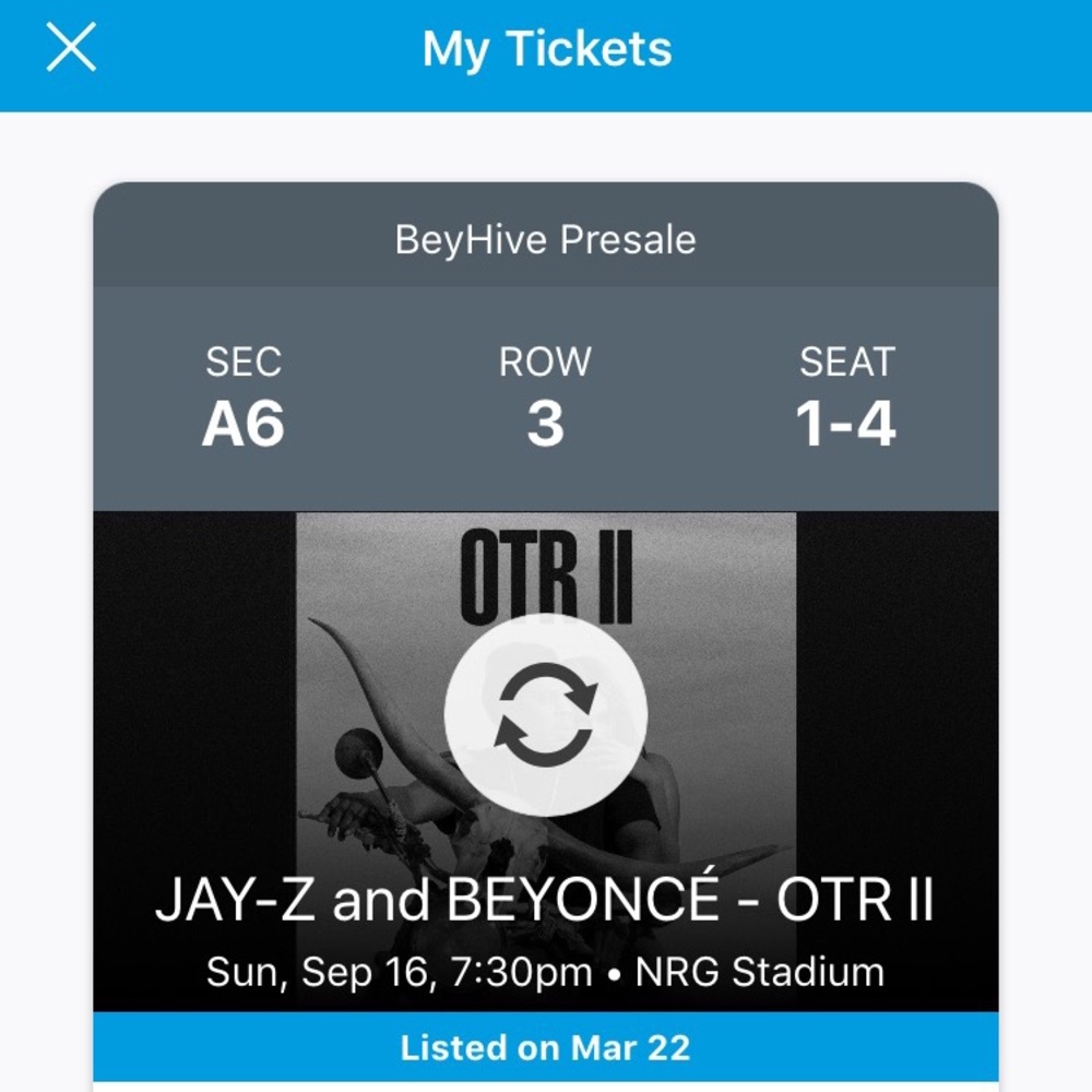 4 FLOOR SEAT TICKETS to Beyonce and Jay-Z Htx - Picture 1 of 2